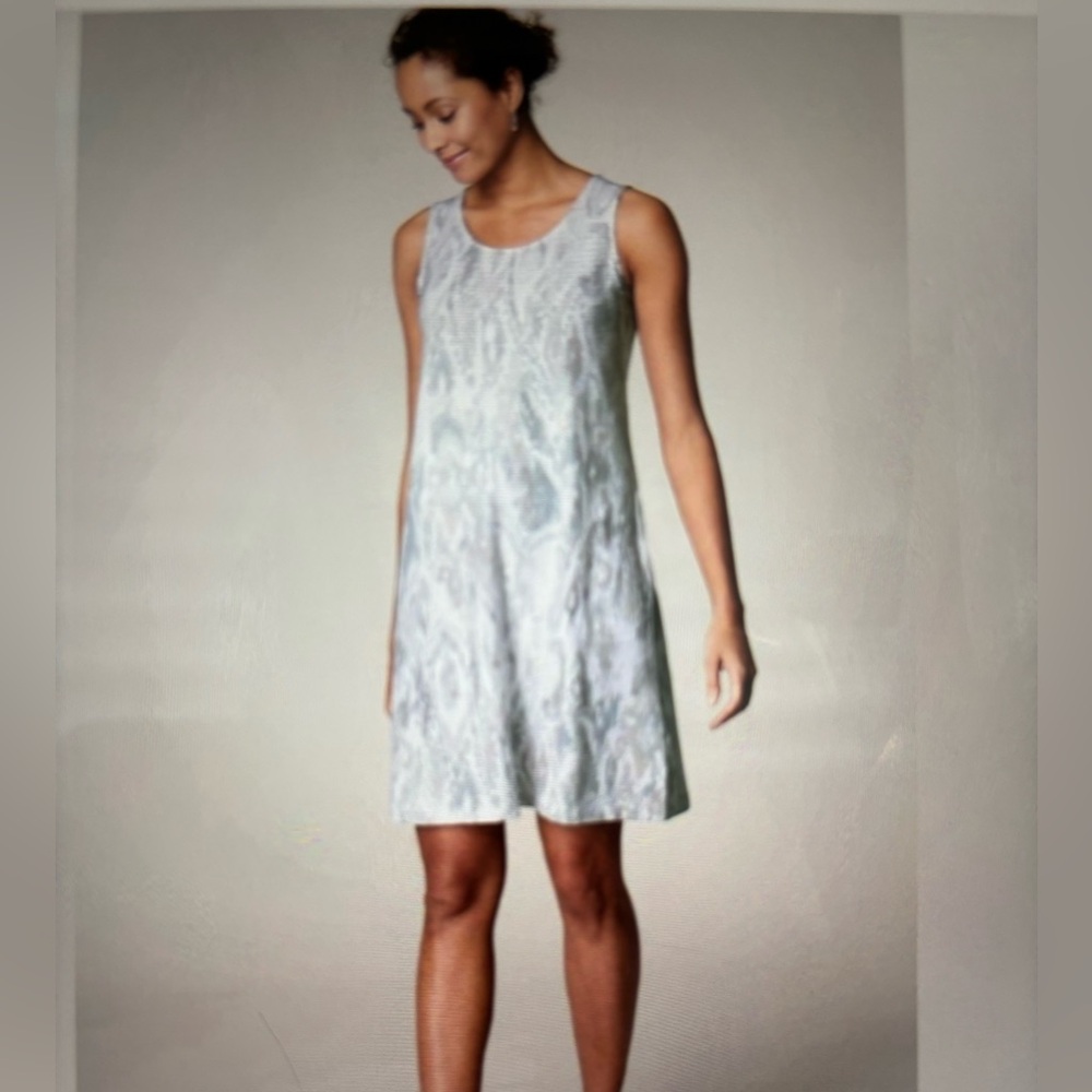 Pure Jill Sleeveless Tank Dress Size L Gray and White Ikat Print NWOT